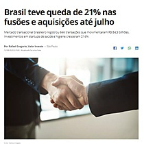 Brasil teve queda de 21% nas fuses e aquisies at julho